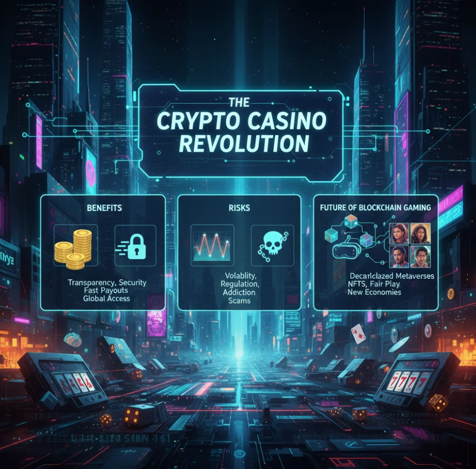 Futuristic illustration representing the rise of crypto casinos and blockchain-powered gaming