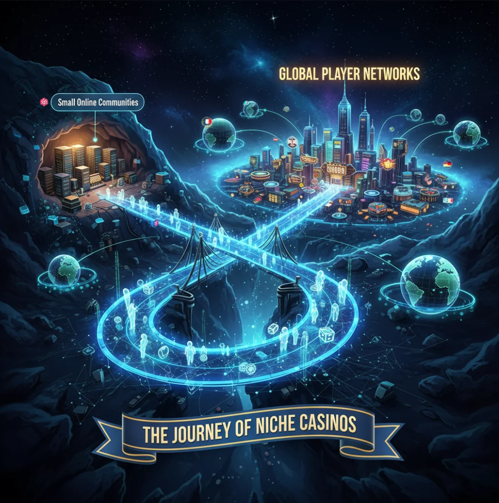 Futuristic online casino interface with AI and gamification features