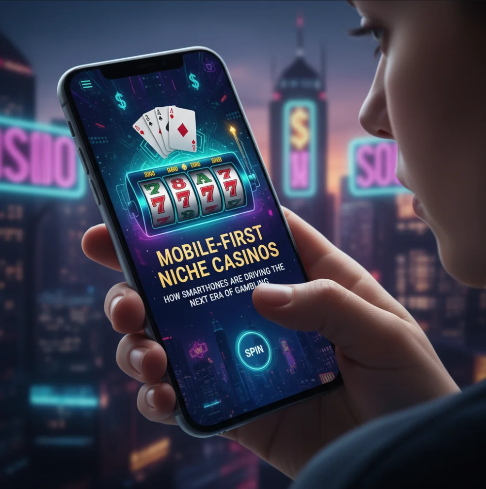 Player using smartphone to play games on a mobile-first niche casino platform