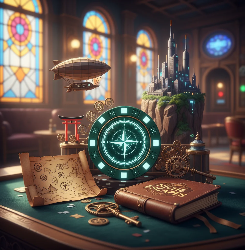 Artistic depiction of diverse themed casino worlds representing unique features and experiences in niche casinos.