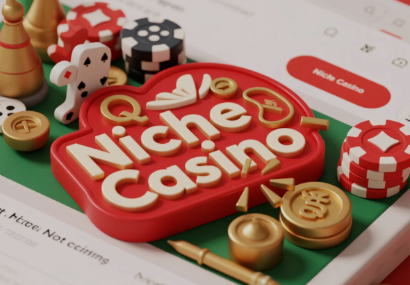 Unique themed online casino interface on a laptop with personalized game categories
