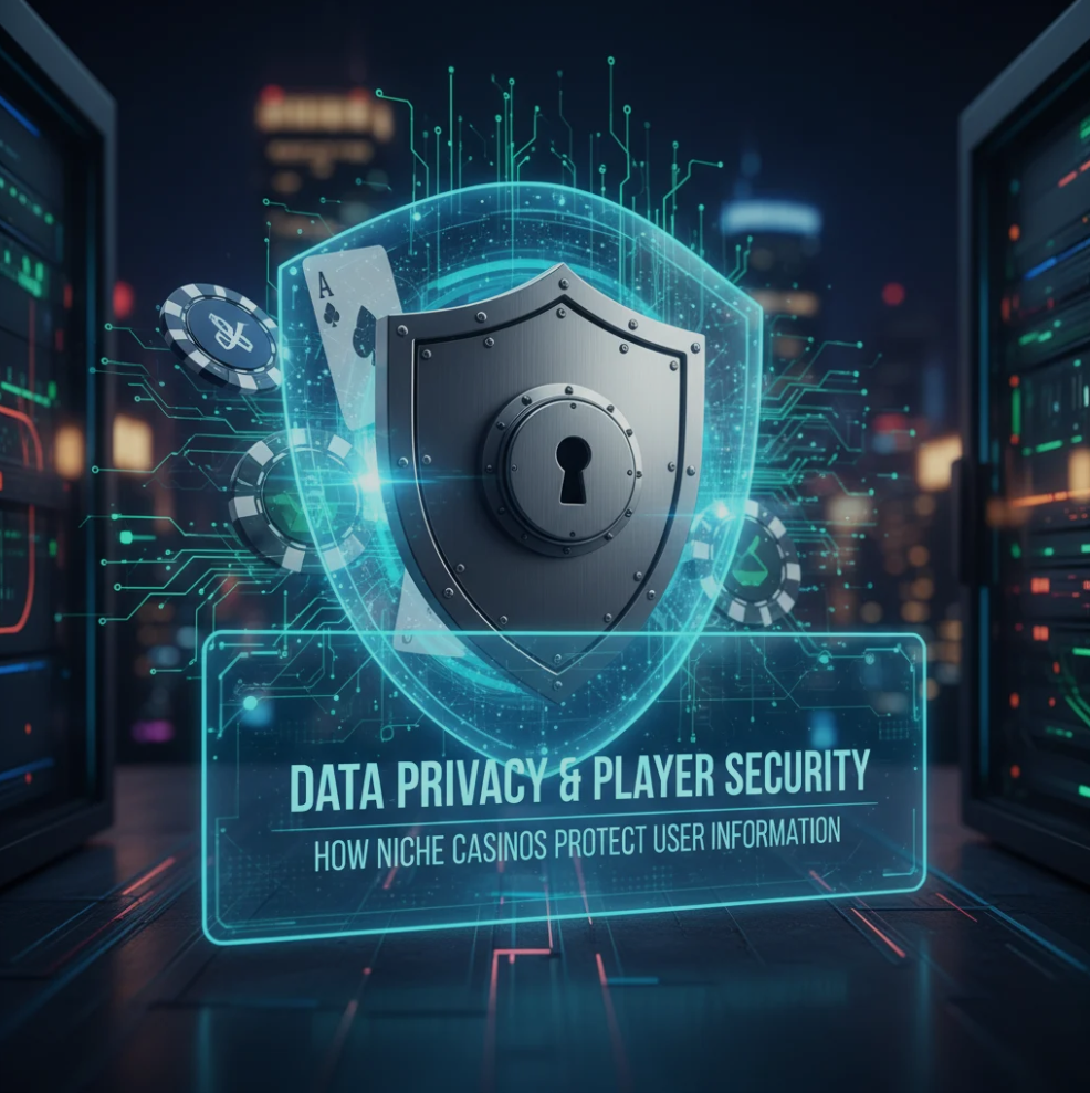 Digital lock symbol overlaying a casino interface, representing data privacy and player security