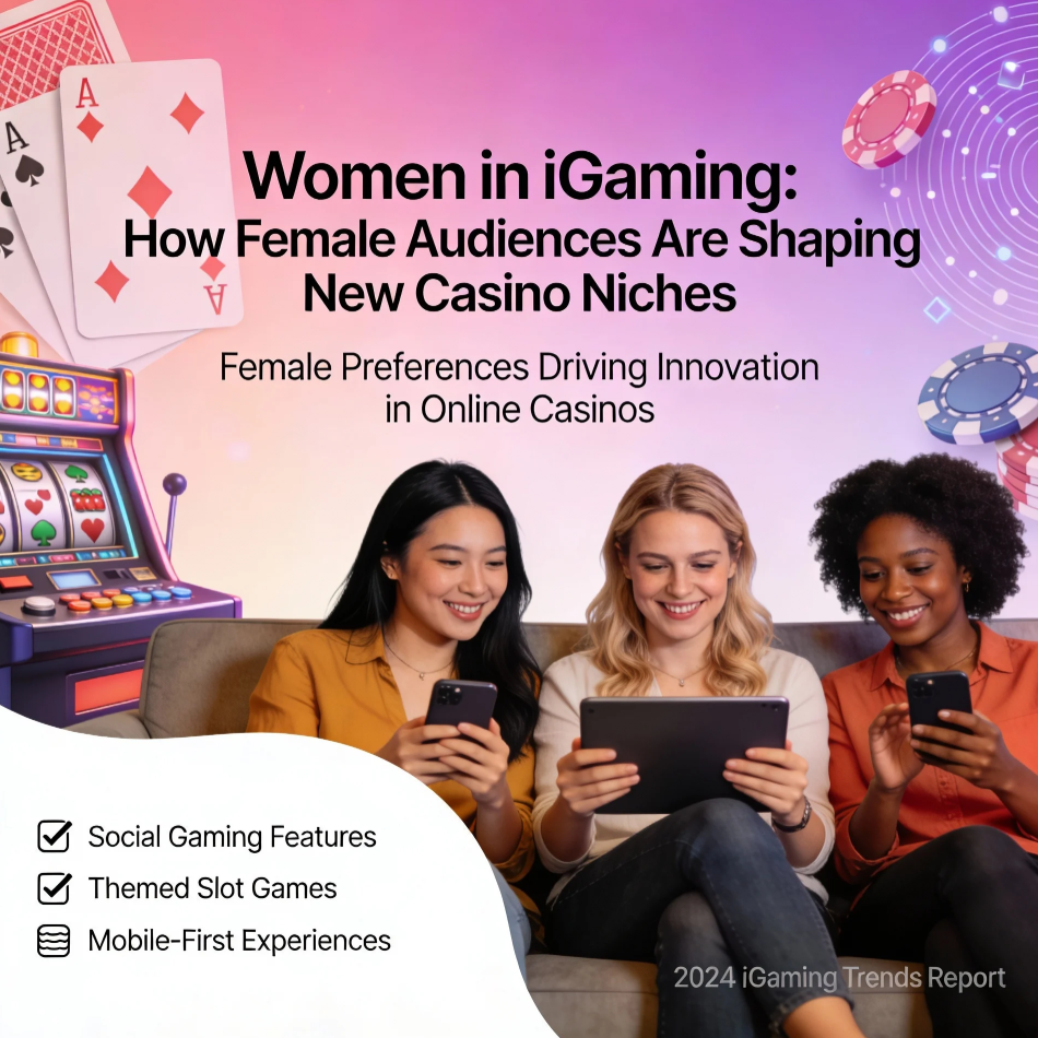 Female players enjoying modern online casino games on mobile devices in a stylish, inclusive gaming environment