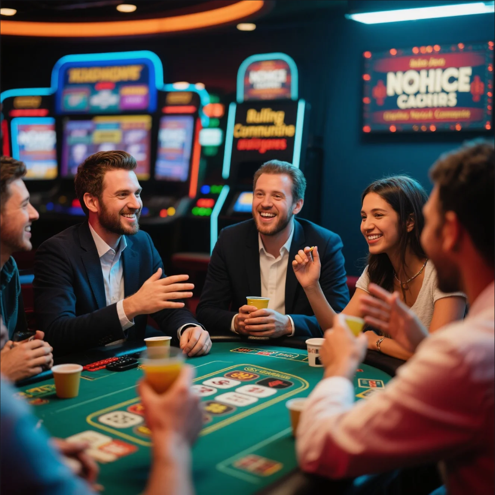 players interacting in an online niche casino community through chat and social features