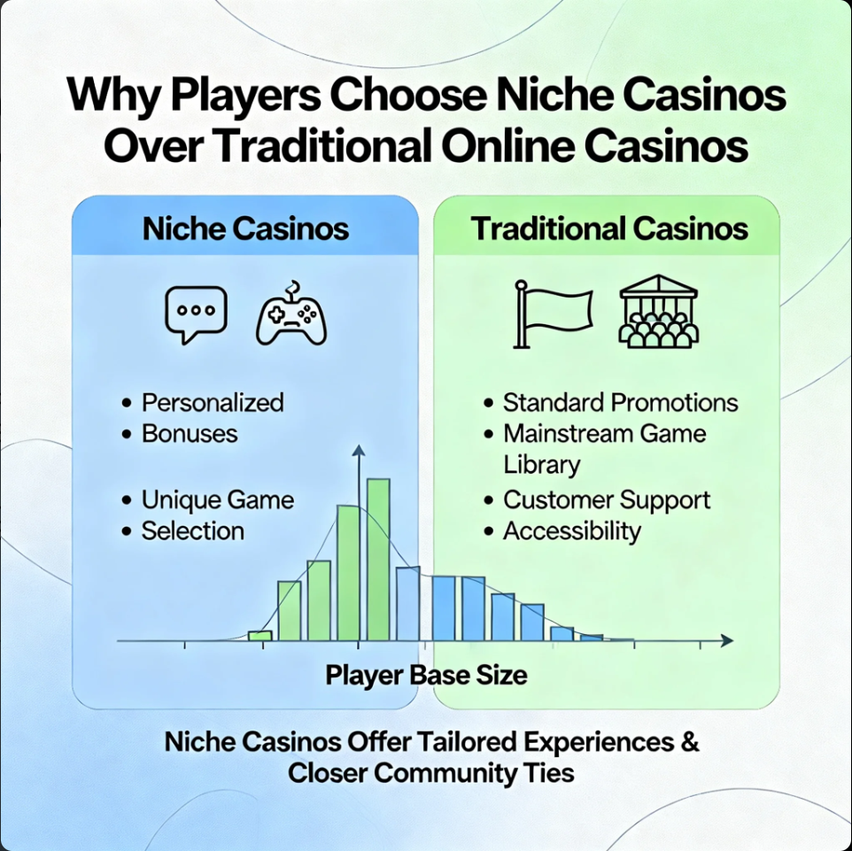 Stylized comparison of niche online casino themes versus traditional casino interfaces