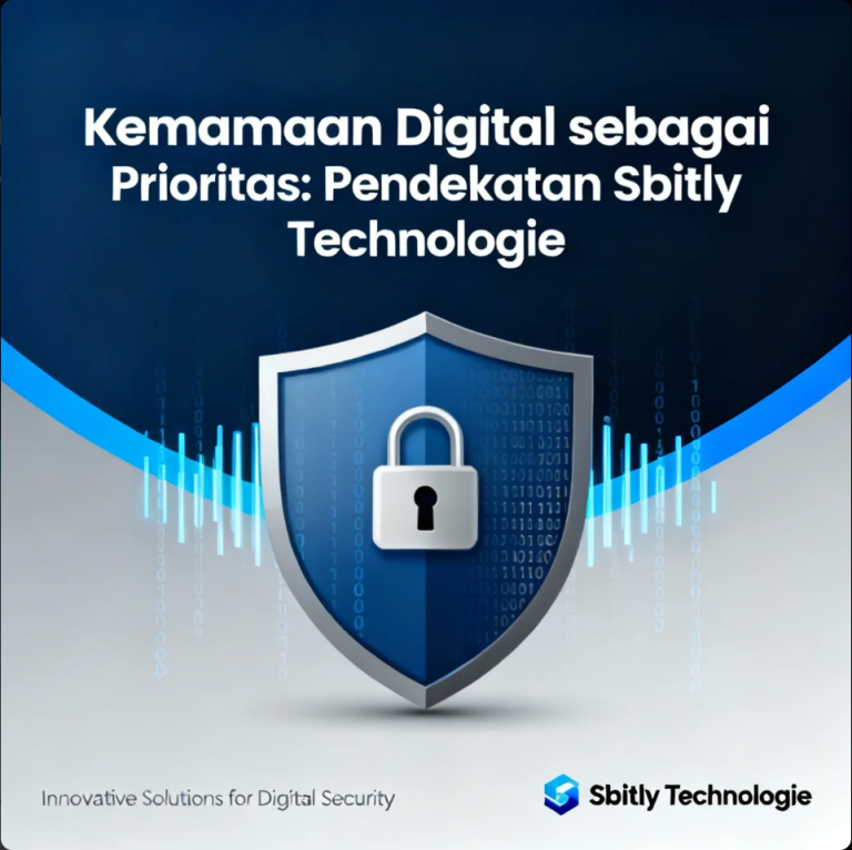 Ilustrasi keamanan digital dengan sistem enkripsi, perlindungan data, dan teknologi siber modern